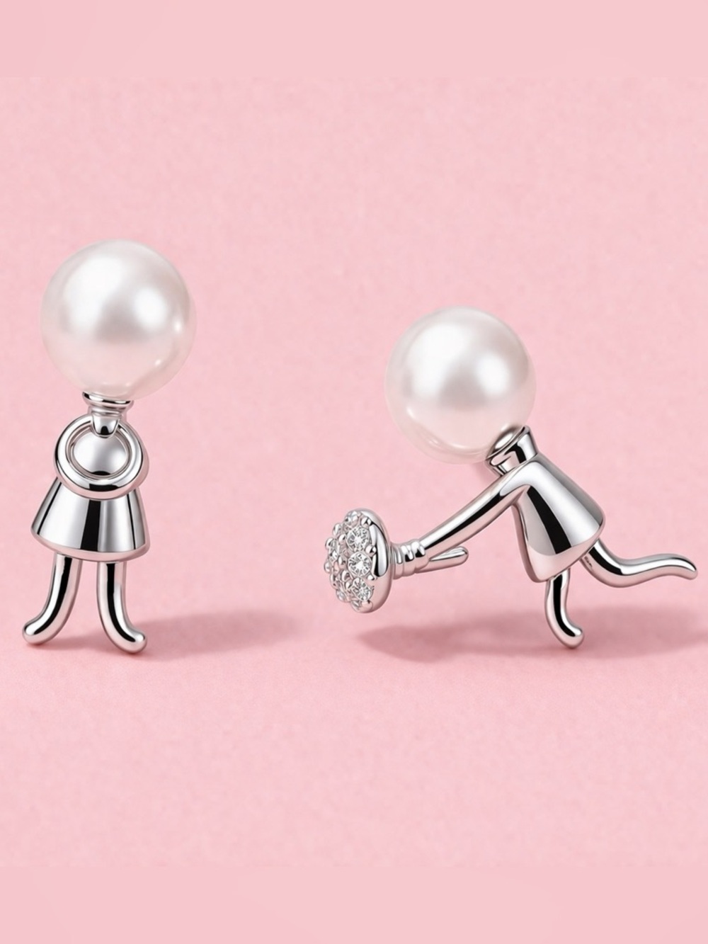 “Marry Me” Boy Flowers Girl Dress Silver Figures Pearl Heads Mismatch Tiny Studs - Picture 5 of 8